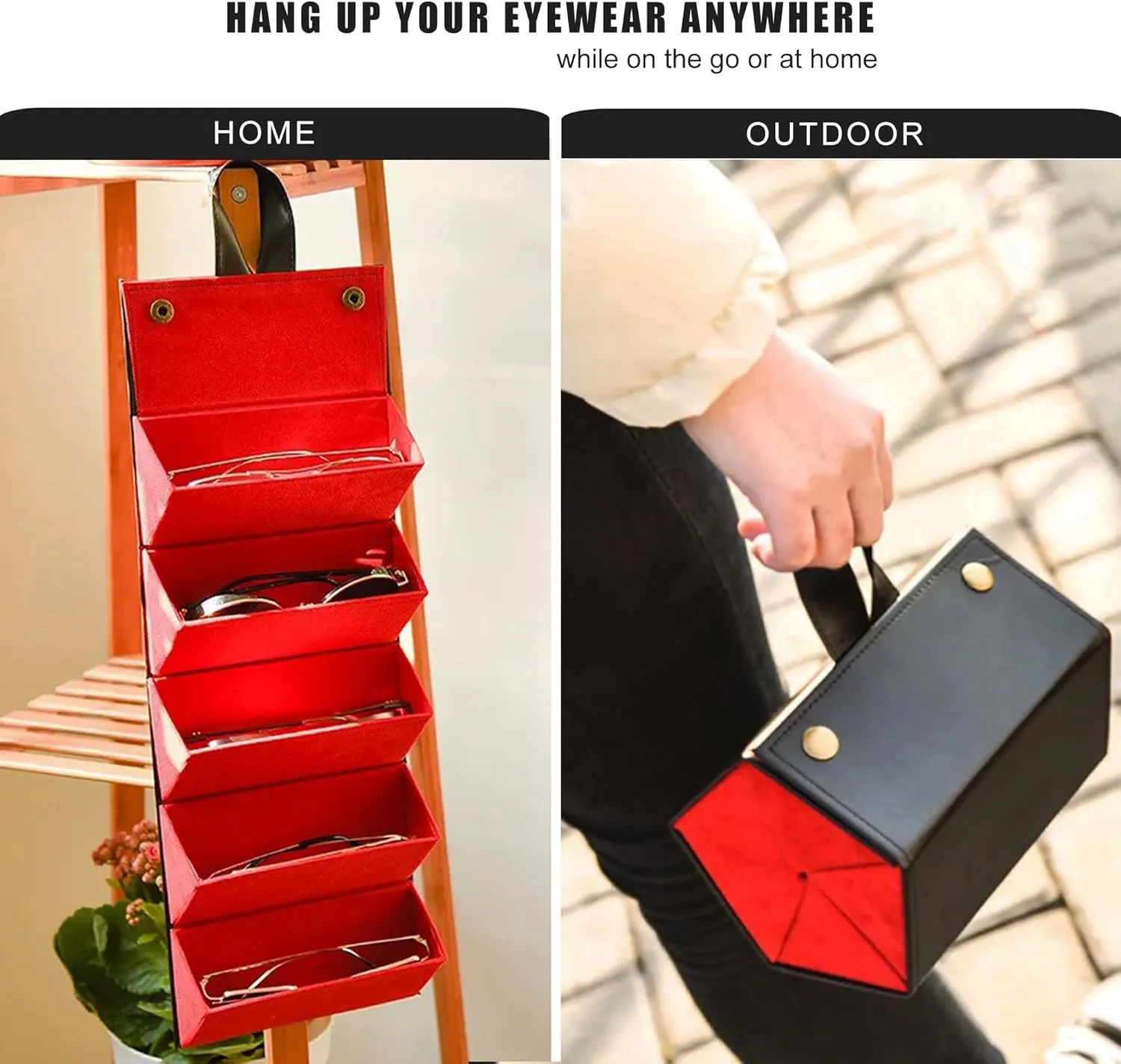 Longjet Sunglasses Organizer 5 Slots Travel Glasses Case Multiple Pairs Eyeglasses Storage Box Hanging Eyewear Holder