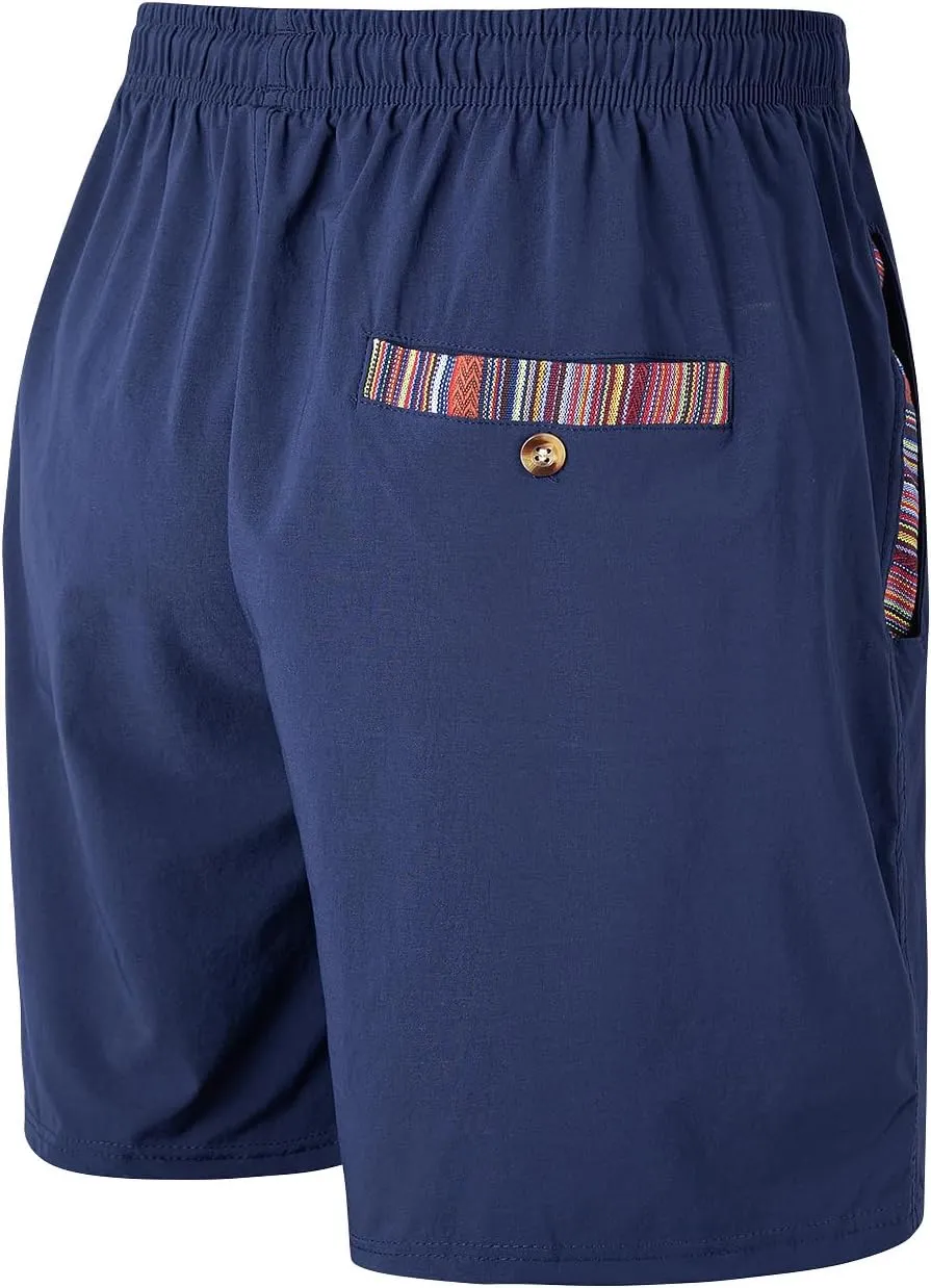 Loopory Mens Casual Shorts-Drawstring Summer Beach Stretch Twill Golf Shorts-Anti-Wrinkle Fabric-5"&7"