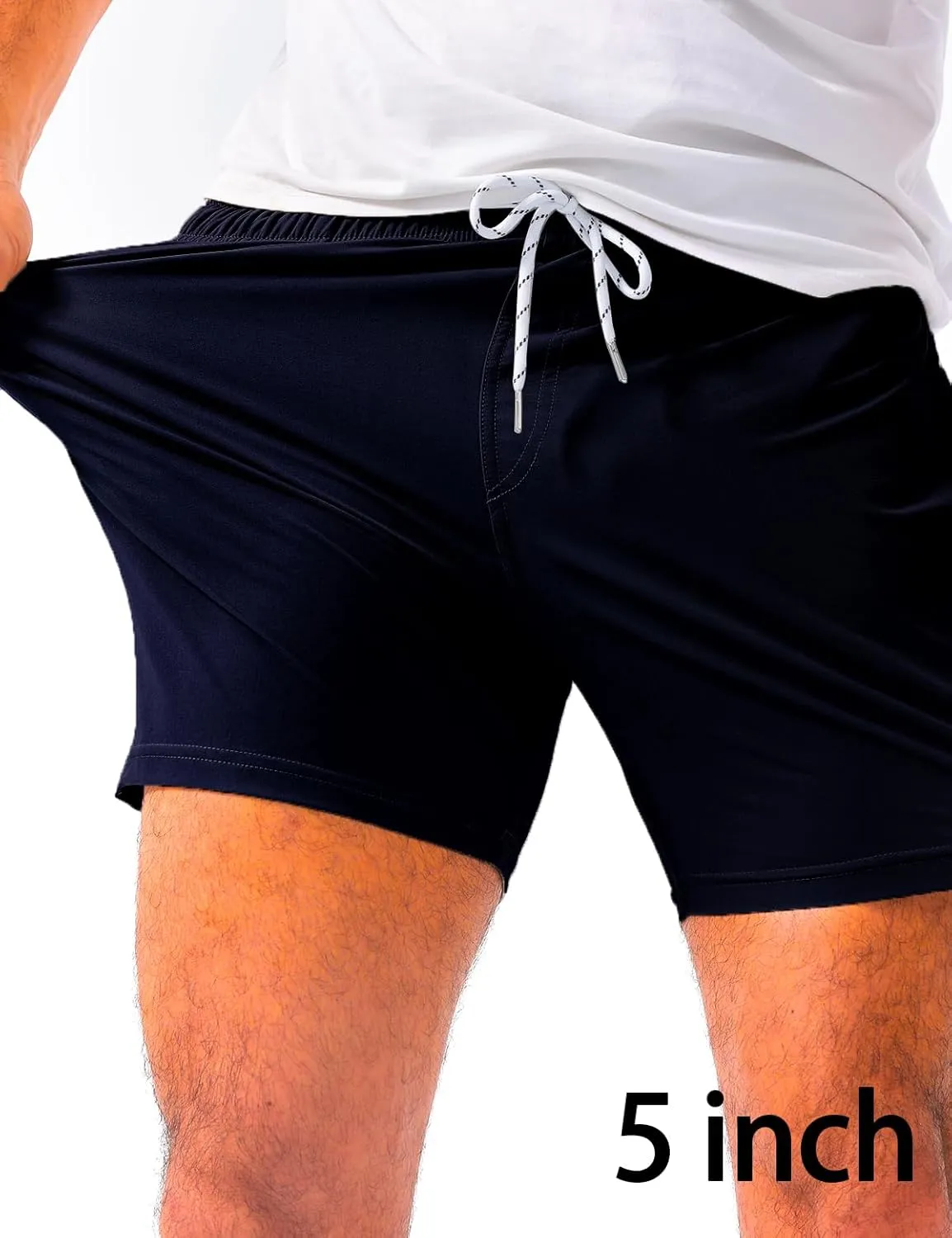 Loopory Mens Casual Shorts-Drawstring Summer Beach Stretch Twill Golf Shorts-Anti-Wrinkle Fabric-5"&7"