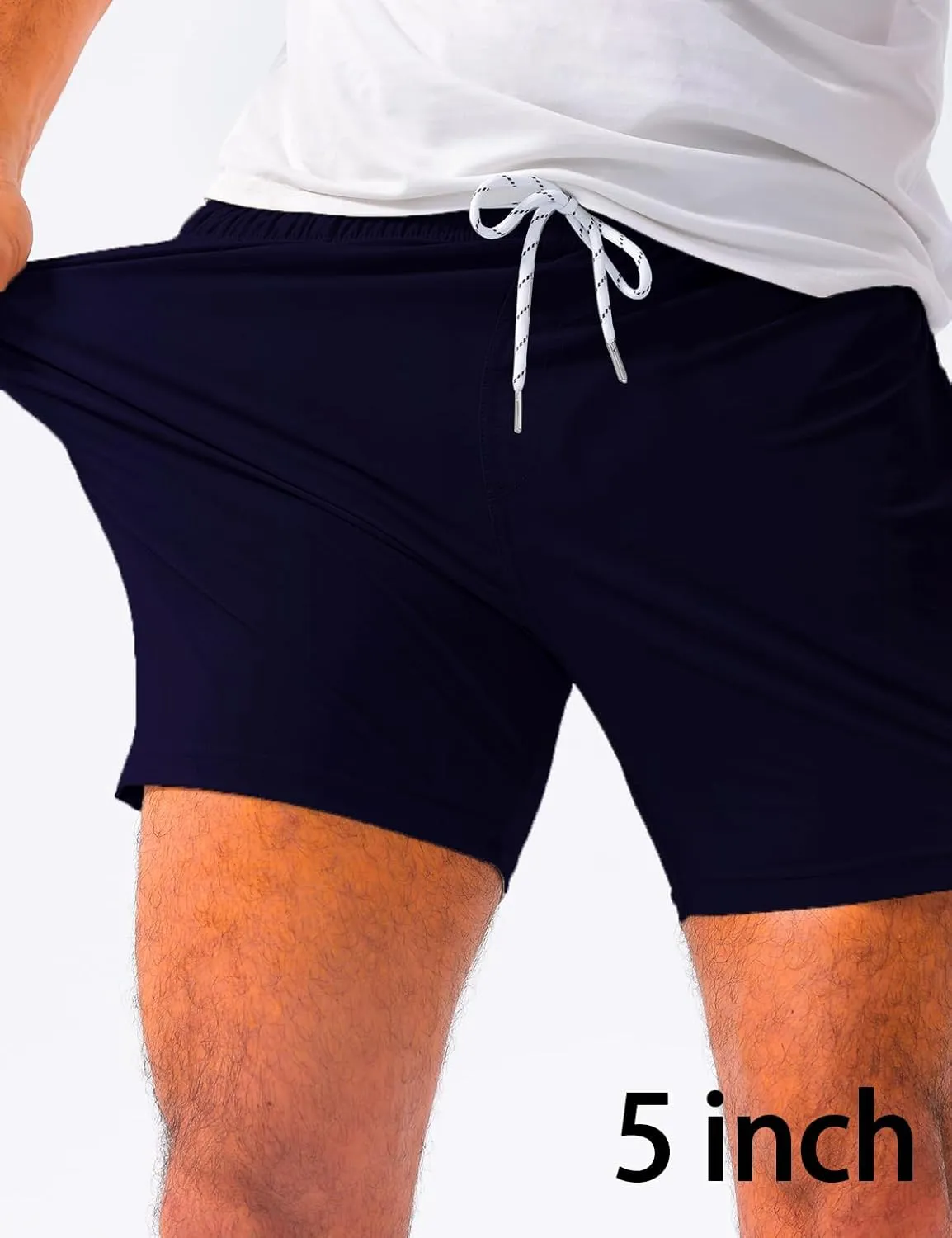 Loopory Mens Casual Shorts-Drawstring Summer Beach Stretch Twill Golf Shorts-Anti-Wrinkle Fabric-5"&7"