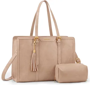 LOVEVOOK Laptop Bag for Women Vintage Leather Work Tote 15.6 inch Large Capacity Computer bag with Clutch Purse for Office, Travel, School, Casual