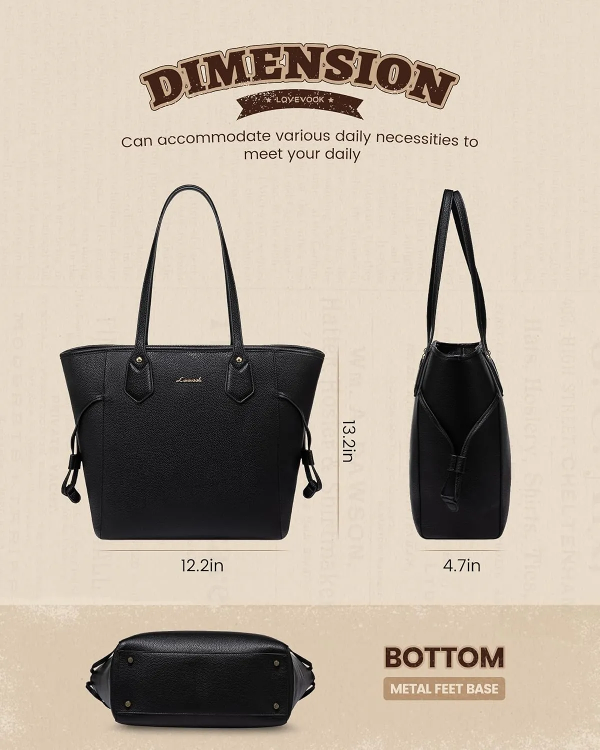 LOVEVOOK Leather Tote Bag for Women, Lightweight Large Handbag, Waterproof Tote Purse, Ideal for Work, College and Gift
