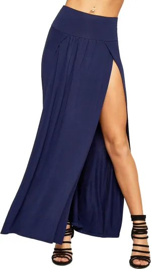 Loxdonz Women's Stretchy Split Skirts Maxi Long Skirt Plain Side Slit Beach Party Maxi Skirts