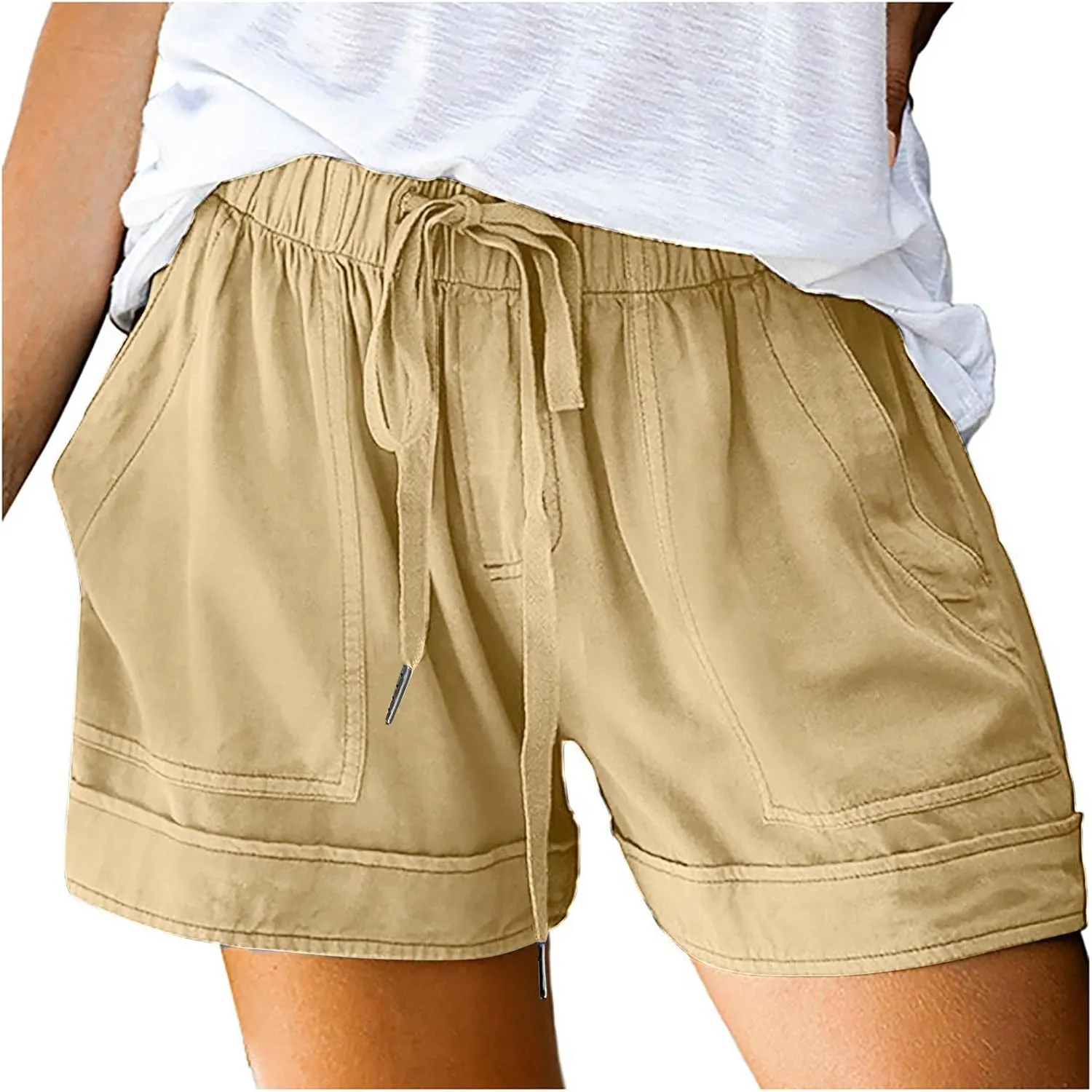 LRMQS Womens Shorts Casual with Pockets Drawstring Elastic Waist Cotton Plus Size Beach Vacation Trendy 2025 Summer Clothes