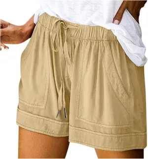 LRMQS Womens Shorts Casual with Pockets Drawstring Elastic Waist Cotton Plus Size Beach Vacation Trendy 2025 Summer Clothes