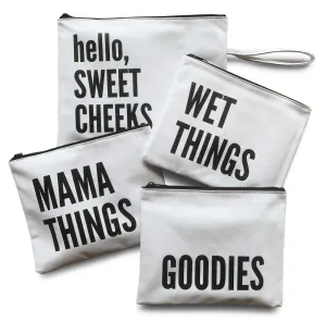Lucky Love Diaper Bag Organizing Pouches | Set of 4 Including Diaper Clutch | Dry Wet Bag (White & Black)