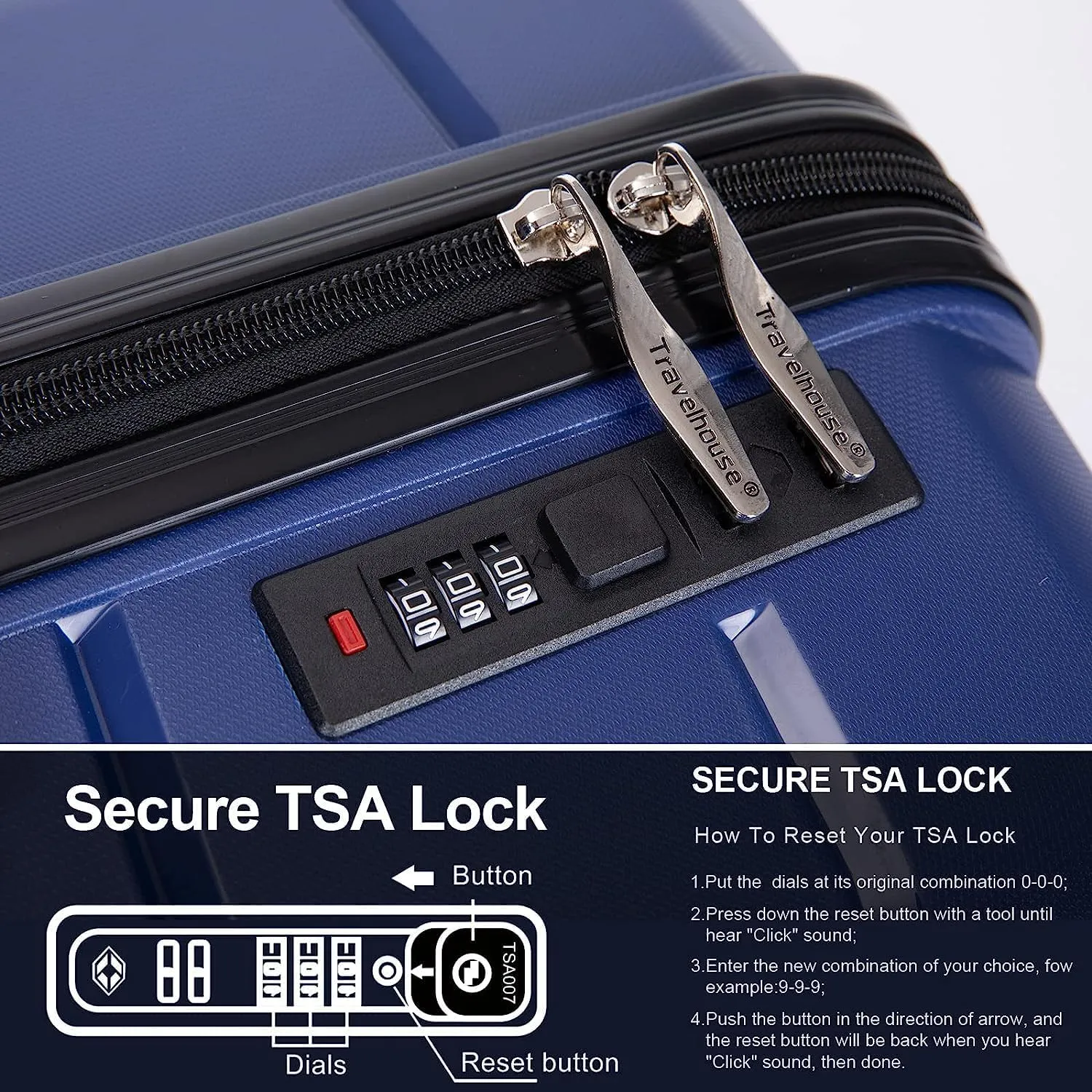 Luggage Sets Wear-Resistance Hardside Lightweight Suitcase Double Spinner Wheels, TSA Lock,Two Hooks, Scratch-resistant Carry-on,3 Piece Set(20inch 24inch 28inch) (Blue)