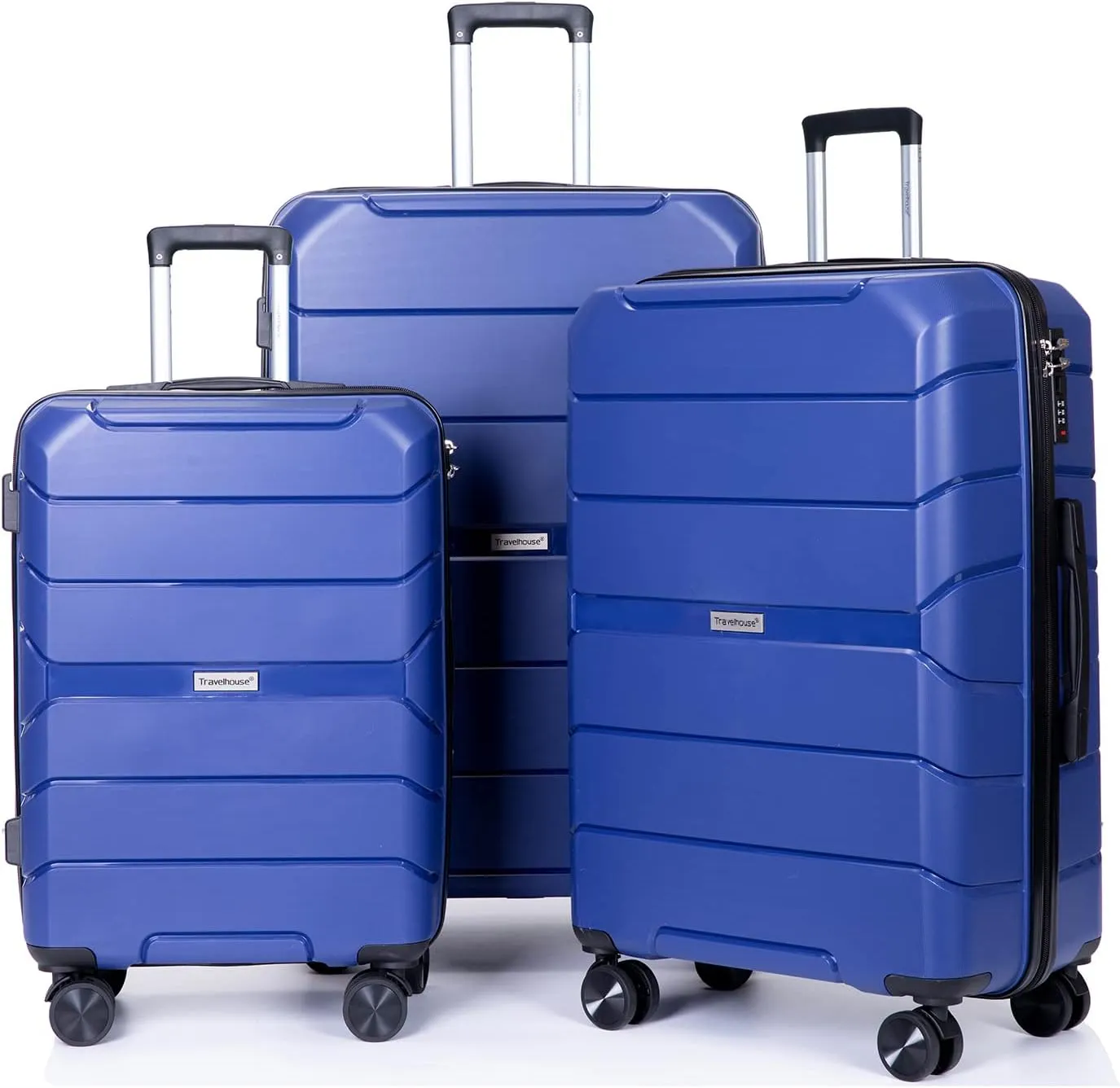 Luggage Sets Wear-Resistance Hardside Lightweight Suitcase Double Spinner Wheels, TSA Lock,Two Hooks, Scratch-resistant Carry-on,3 Piece Set(20inch 24inch 28inch) (Blue)