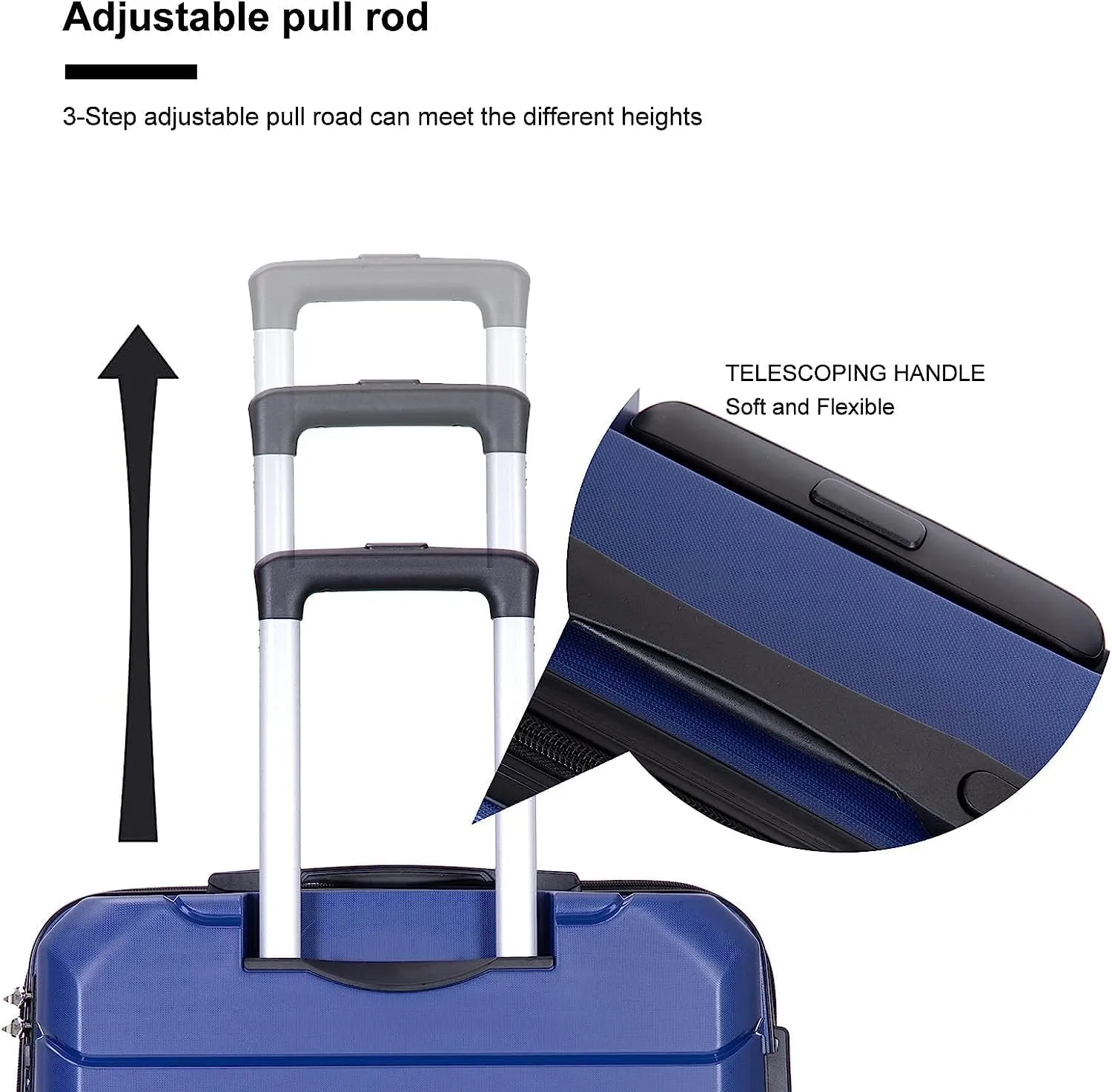 Luggage Sets Wear-Resistance Hardside Lightweight Suitcase Double Spinner Wheels, TSA Lock,Two Hooks, Scratch-resistant Carry-on,3 Piece Set(20inch 24inch 28inch) (Blue)