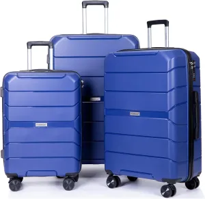 Luggage Sets Wear-Resistance Hardside Lightweight Suitcase Double Spinner Wheels, TSA Lock,Two Hooks, Scratch-resistant Carry-on,3 Piece Set(20inch 24inch 28inch) (Blue)