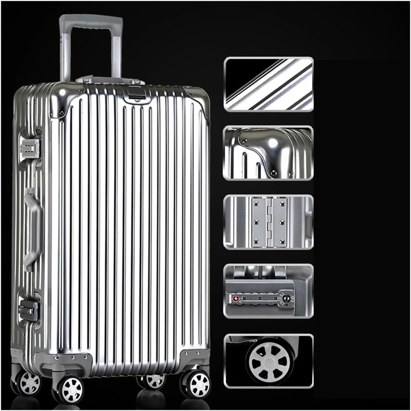 Luggage Suitcase Aluminum Metal Password Trolley Luggage Suitcase Trip Cabin Carry-on 20/24/28/32 Inch Travel Bags Suitcases Suitcase(Blue,30 inch)