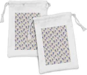 Lunarable Cat Mermaid Fabric Pouch Set of 2, Childish Doodle of Magic Aquatic Unicorn Kitty with Horn Colorful Mane, Small Drawstring Bag for Toiletries Masks and Favors, 9" x 6", Multicolor