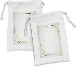 Lunarable Daisy Fabric Pouch Set of 2, Vintage Layout Print with Graphical Interpretation of a Floral Frame Design, Small Drawstring Bag for Toiletries Masks and Favors, 9" x 6", Eggshell and White