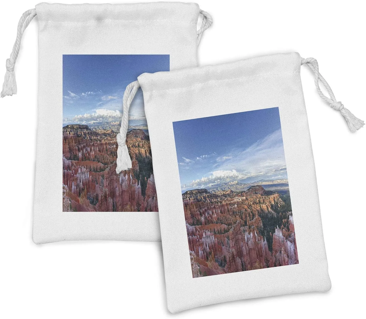Lunarable National Park Fabric Pouch Set of 2, Aerial View of Grand Canyon Famous Geological Formation Cliffs Valley, Small Drawstring Bag for Toiletries Masks and Favors, 9" x 6", Burnt Sienna Blue
