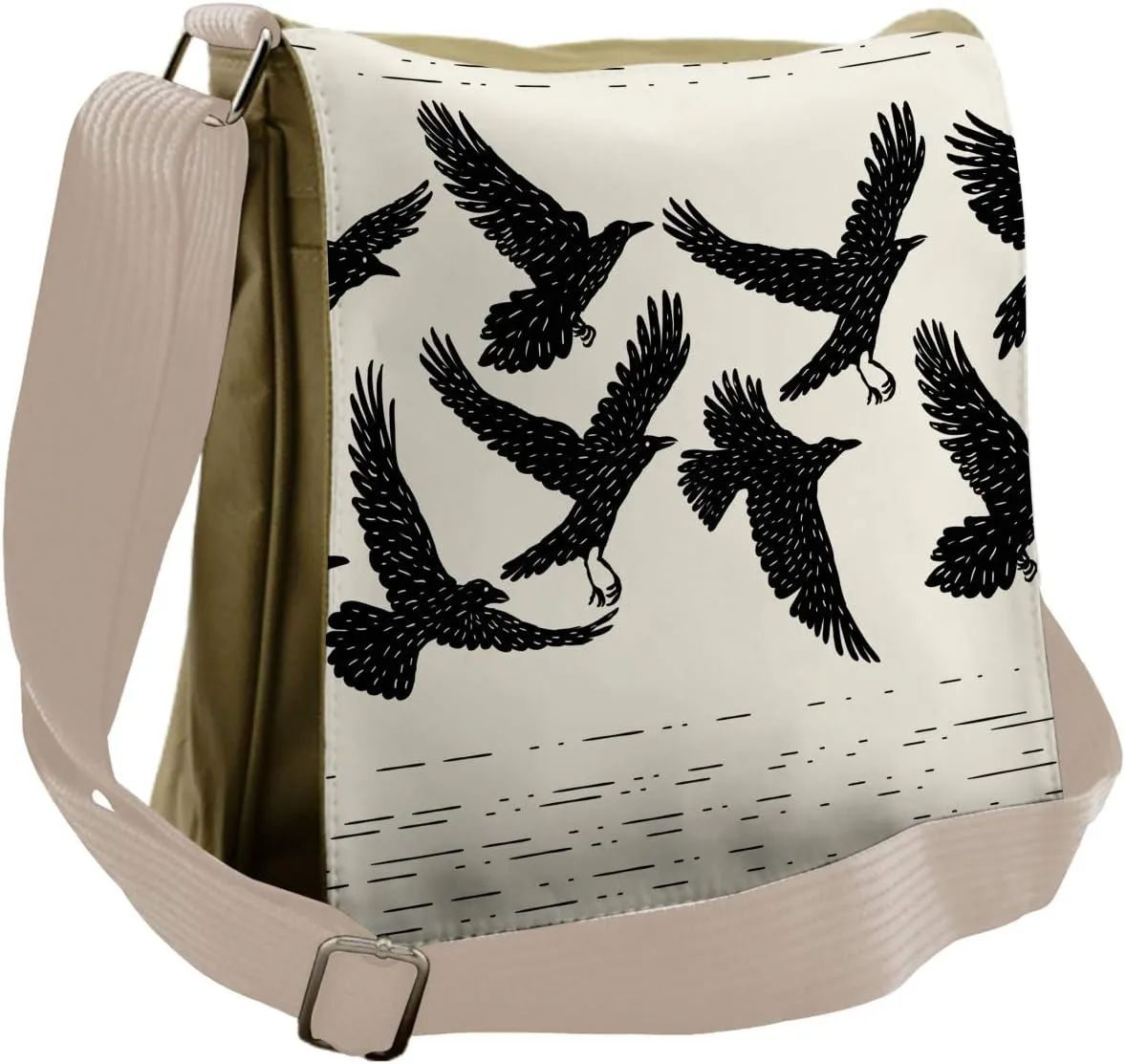 Lunarable Raven Messenger Bag, Wild Black Birds Ink Style, Unisex Cross-body