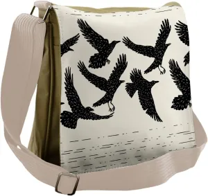 Lunarable Raven Messenger Bag, Wild Black Birds Ink Style, Unisex Cross-body