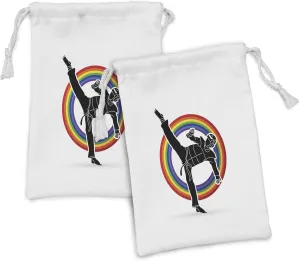 Lunarable Taekwondo Fabric Pouch Set of 2, Kick Guard Equipment Kick Armour Martial Arts Costume Sport Talent Pattern, Small Drawstring Bag for Toiletries Masks and Favors, 9" x 6", White Multicolor