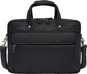 Luxorro Leather Briefcase For Men, Multiple Compartments, Fits 17 Inch Laptop, Black