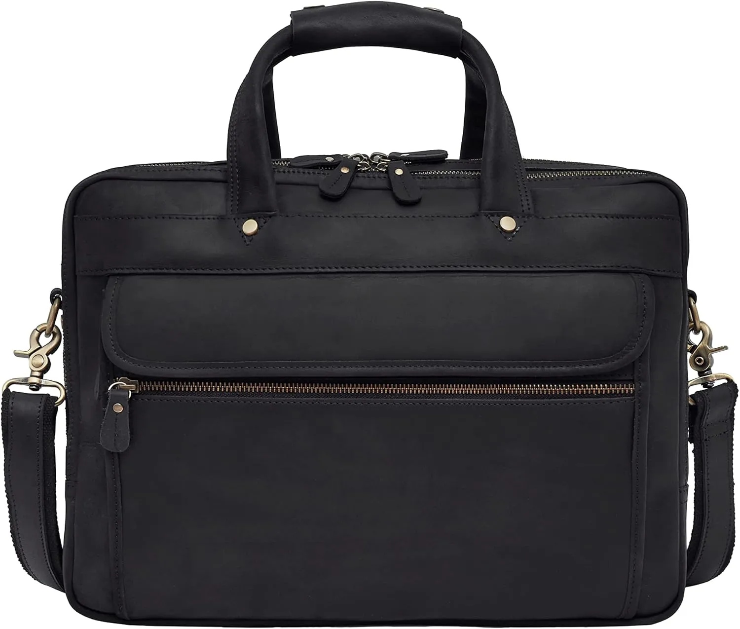 Luxorro Leather Briefcase For Men, Multiple Compartments, Fits 17 Inch Laptop, Black