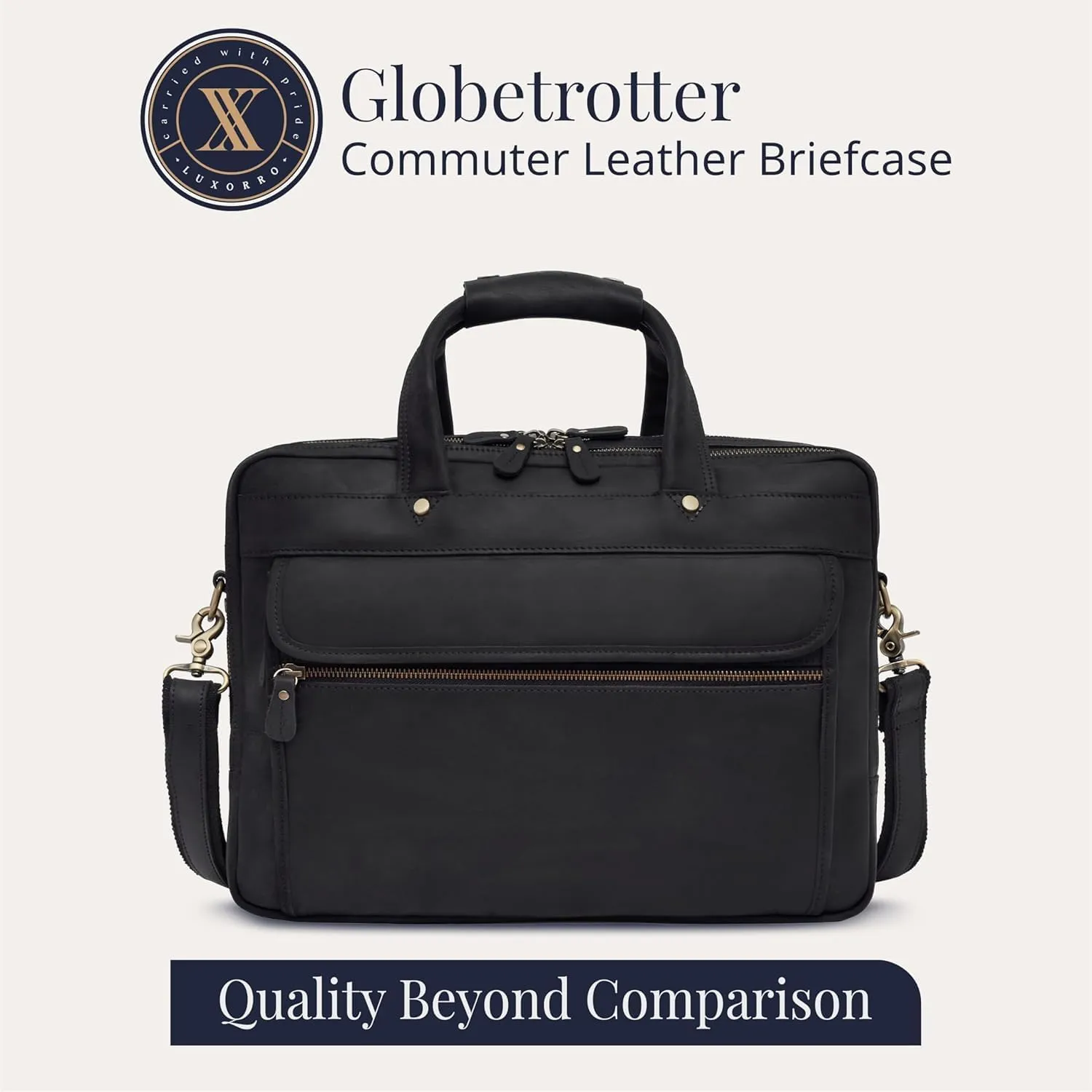 Luxorro Leather Briefcase For Men, Multiple Compartments, Fits 17 Inch Laptop, Black