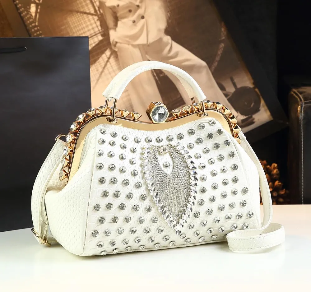 Luxury Fashion Diamonds Bag For Women Leather Top Handle Satchel Handbags Clip Rhinestone Purses Tote Shoulder Crossbody Bags