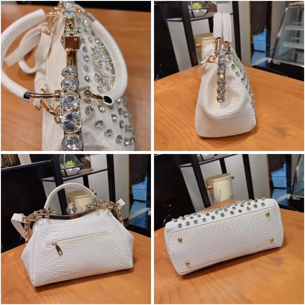 Luxury Fashion Diamonds Bag For Women Leather Top Handle Satchel Handbags Clip Rhinestone Purses Tote Shoulder Crossbody Bags