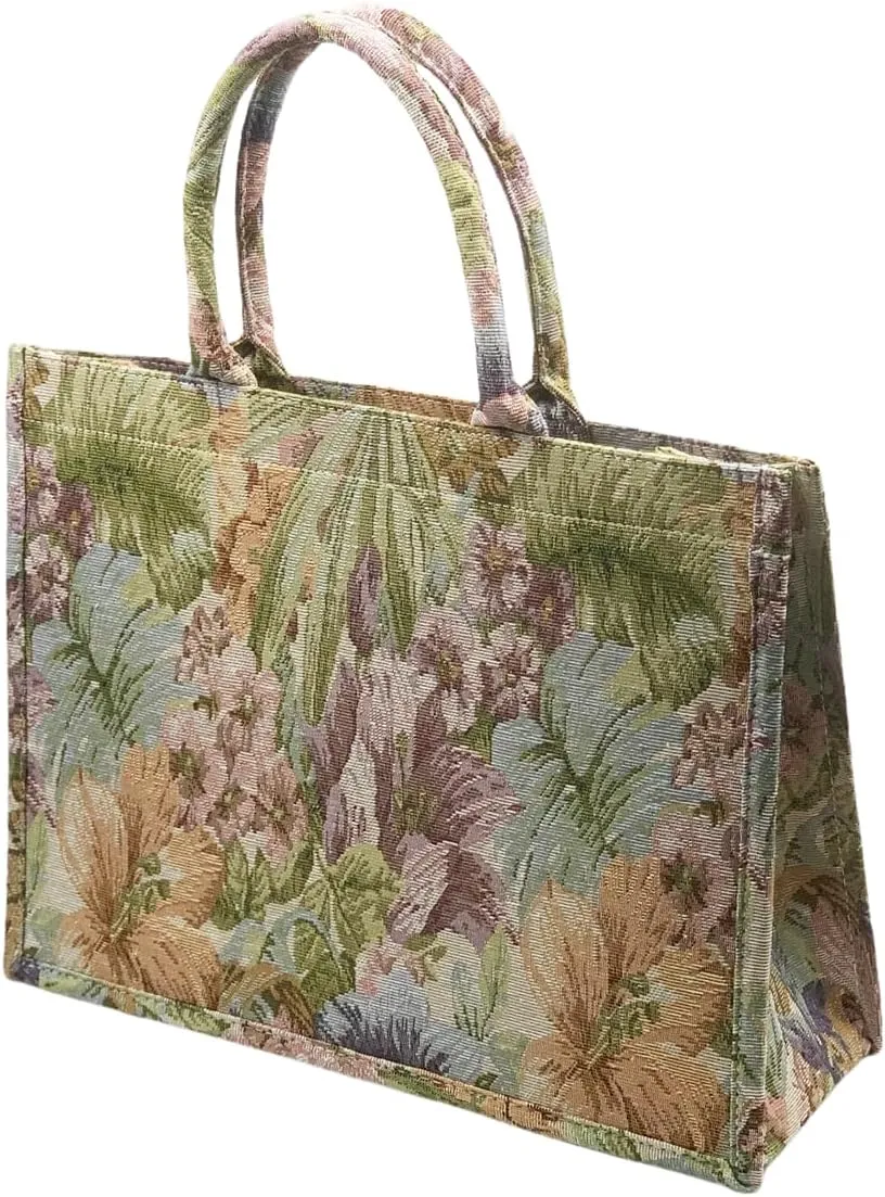 Luxury Large Tote Bag Retro Embroidery Jacquard Handbag Cotton Linen Bags for Women
