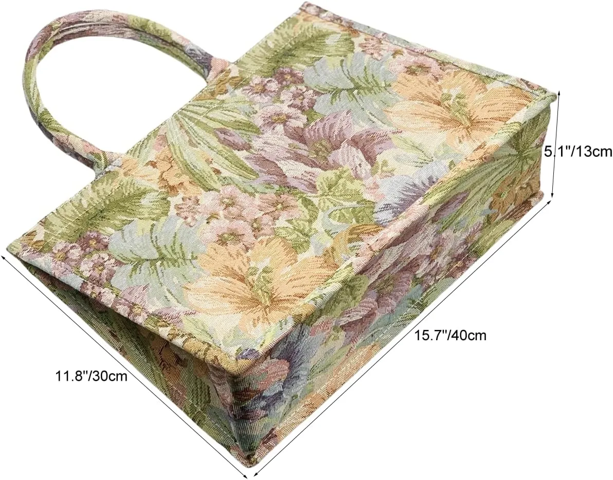 Luxury Large Tote Bag Retro Embroidery Jacquard Handbag Cotton Linen Bags for Women