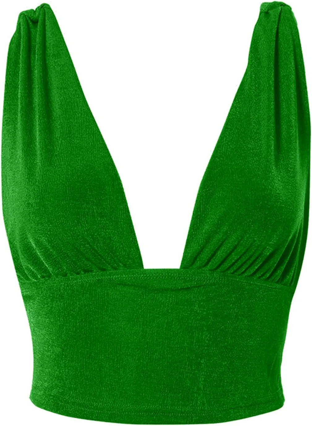 LYANER Women's Sexy Deep V Neck Slim Fitted Strap Crop Cami Tank Sleeveless Top