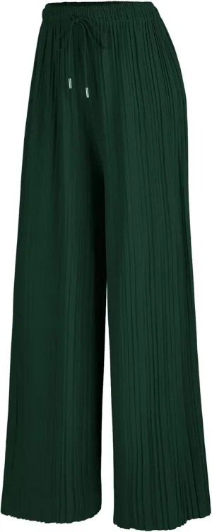 Made By Johnny Women's Pleated Wide Leg Palazzo Pants with Drawstring