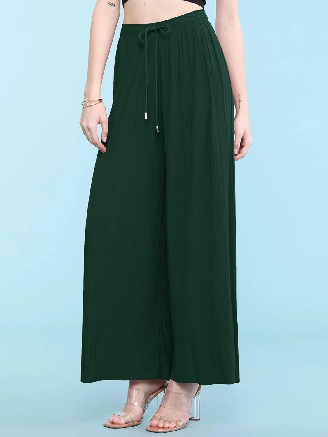 Made By Johnny Women's Pleated Wide Leg Palazzo Pants with Drawstring
