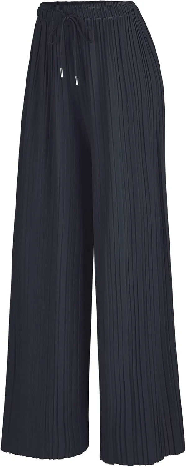 Made By Johnny Women's Pleated Wide Leg Palazzo Pants with Drawstring