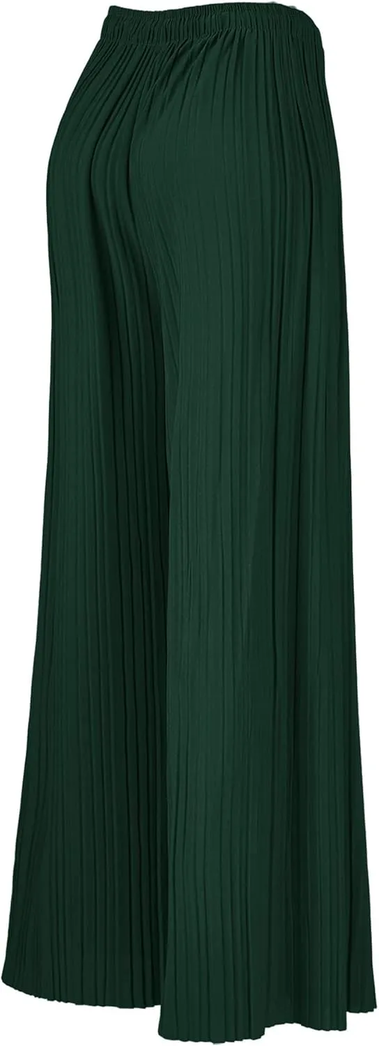 Made By Johnny Women's Pleated Wide Leg Palazzo Pants with Drawstring