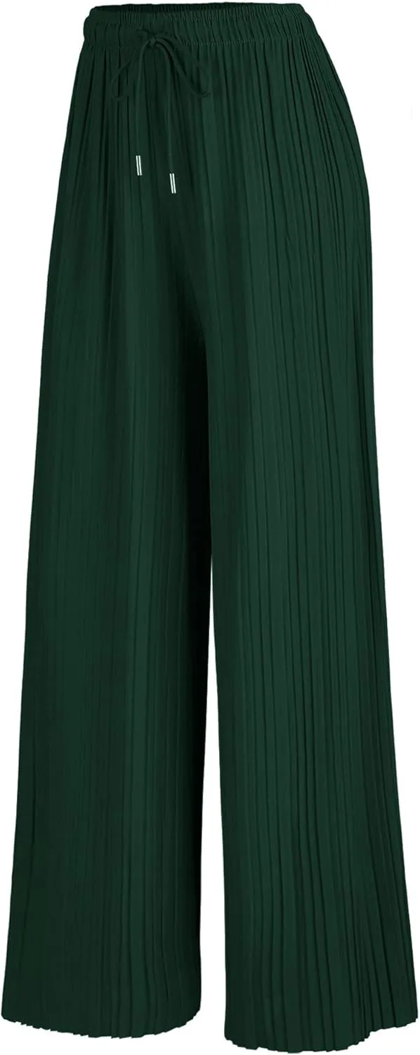 Made By Johnny Women's Pleated Wide Leg Palazzo Pants with Drawstring