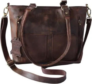 Madosh Genuine Leather Brown Tote Bag Messenger Bag Ladies Purse Crossbody Shoulder Satchel Handbag