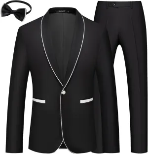 MAGE MALE Mens 2 Pieces Tuxedo Shawl Lapel Slim Fit One Button Color Clashing Design Suit Wedding Blazer Jacket and Pants Set