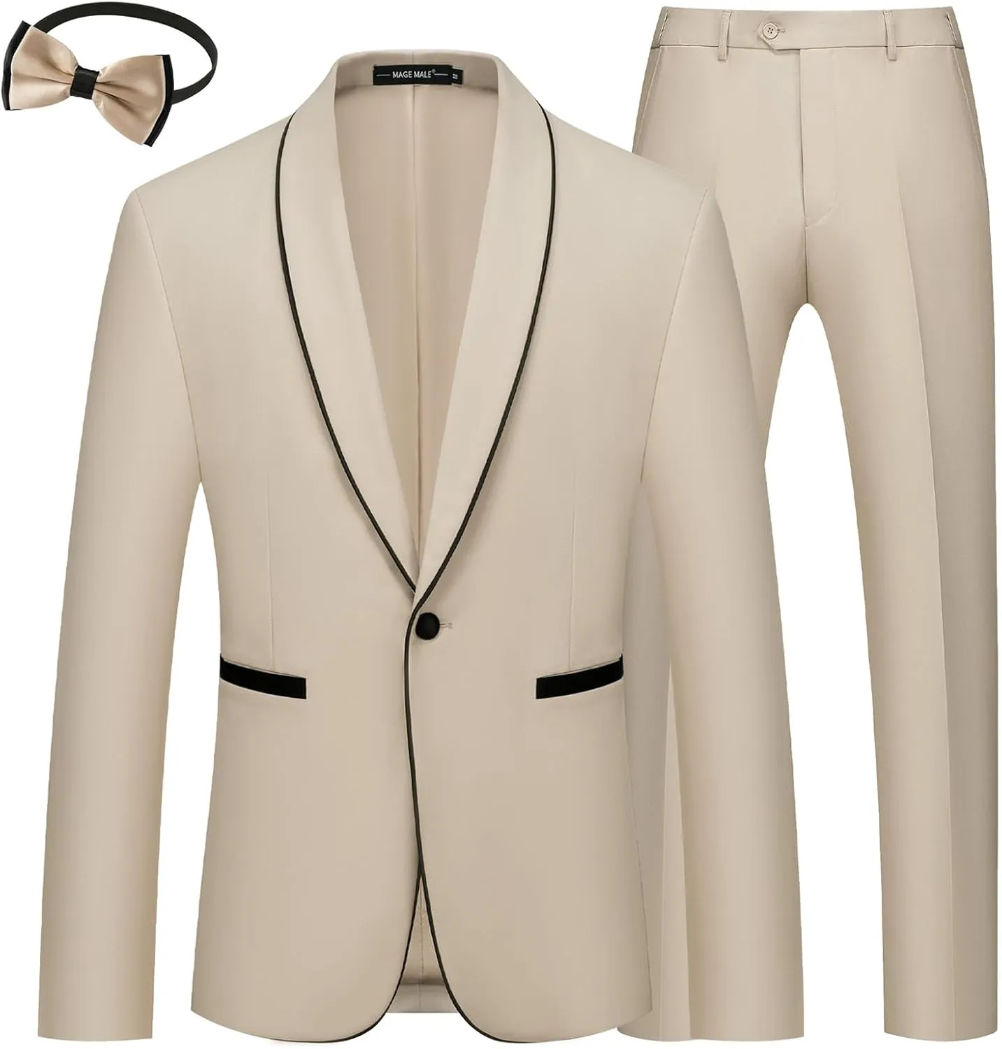 MAGE MALE Mens 2 Pieces Tuxedo Shawl Lapel Slim Fit One Button Color Clashing Design Suit Wedding Blazer Jacket and Pants Set