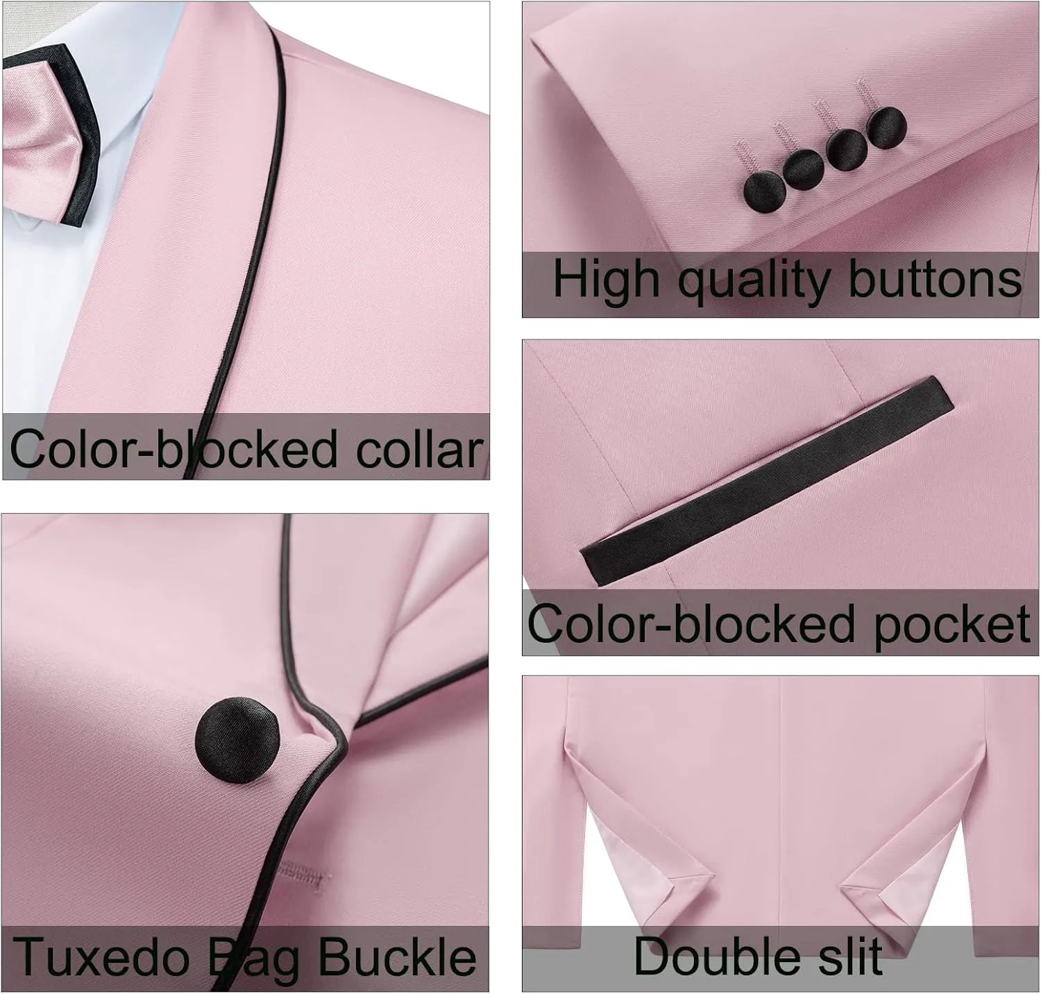 MAGE MALE Mens 2 Pieces Tuxedo Shawl Lapel Slim Fit One Button Color Clashing Design Suit Wedding Blazer Jacket and Pants Set