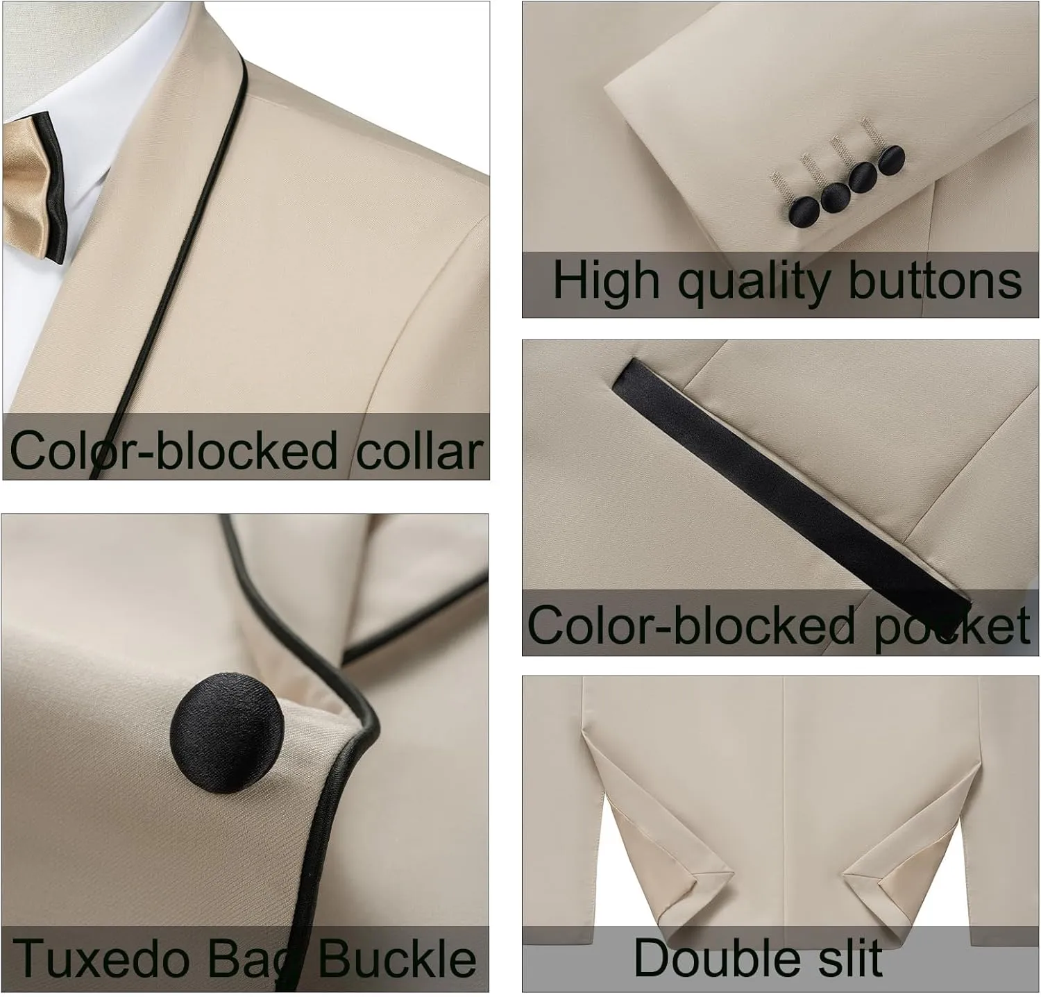 MAGE MALE Mens 2 Pieces Tuxedo Shawl Lapel Slim Fit One Button Color Clashing Design Suit Wedding Blazer Jacket and Pants Set