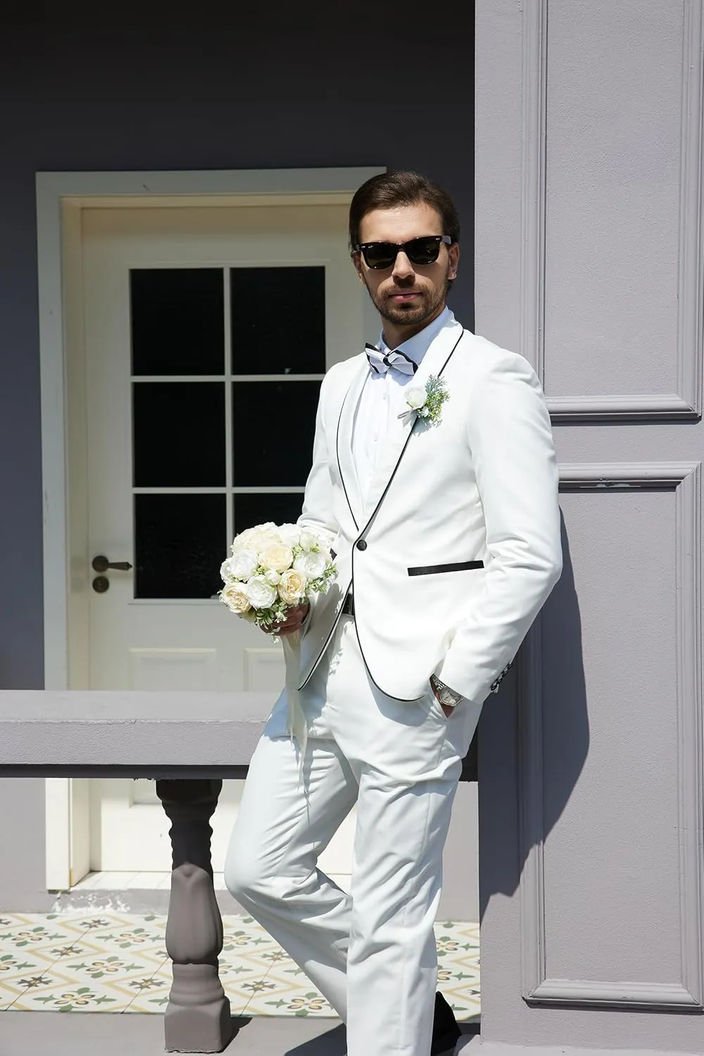 MAGE MALE Mens 2 Pieces Tuxedo Shawl Lapel Slim Fit One Button Color Clashing Design Suit Wedding Blazer Jacket and Pants Set