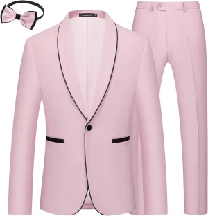 MAGE MALE Mens 2 Pieces Tuxedo Shawl Lapel Slim Fit One Button Color Clashing Design Suit Wedding Blazer Jacket and Pants Set