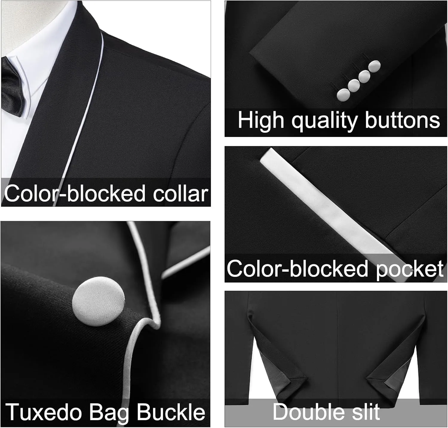 MAGE MALE Mens 2 Pieces Tuxedo Shawl Lapel Slim Fit One Button Color Clashing Design Suit Wedding Blazer Jacket and Pants Set