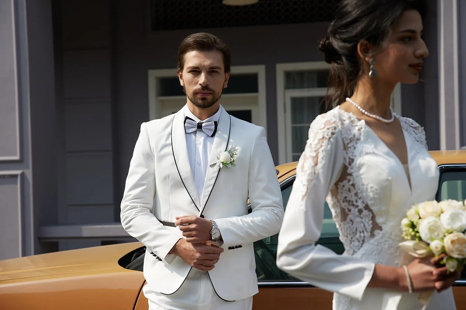 MAGE MALE Mens 2 Pieces Tuxedo Shawl Lapel Slim Fit One Button Color Clashing Design Suit Wedding Blazer Jacket and Pants Set