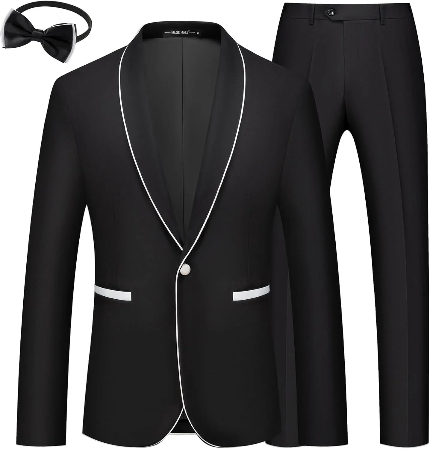 MAGE MALE Mens 2 Pieces Tuxedo Shawl Lapel Slim Fit One Button Color Clashing Design Suit Wedding Blazer Jacket and Pants Set