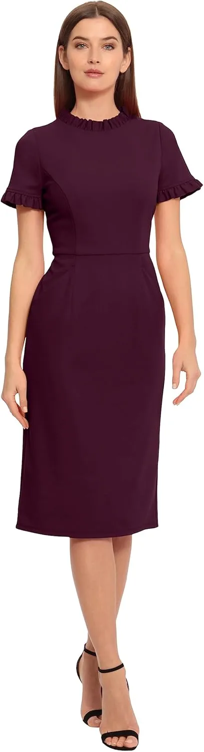 Maggy London Women's Ruffle Collar Slant Pocket Sheath Dress