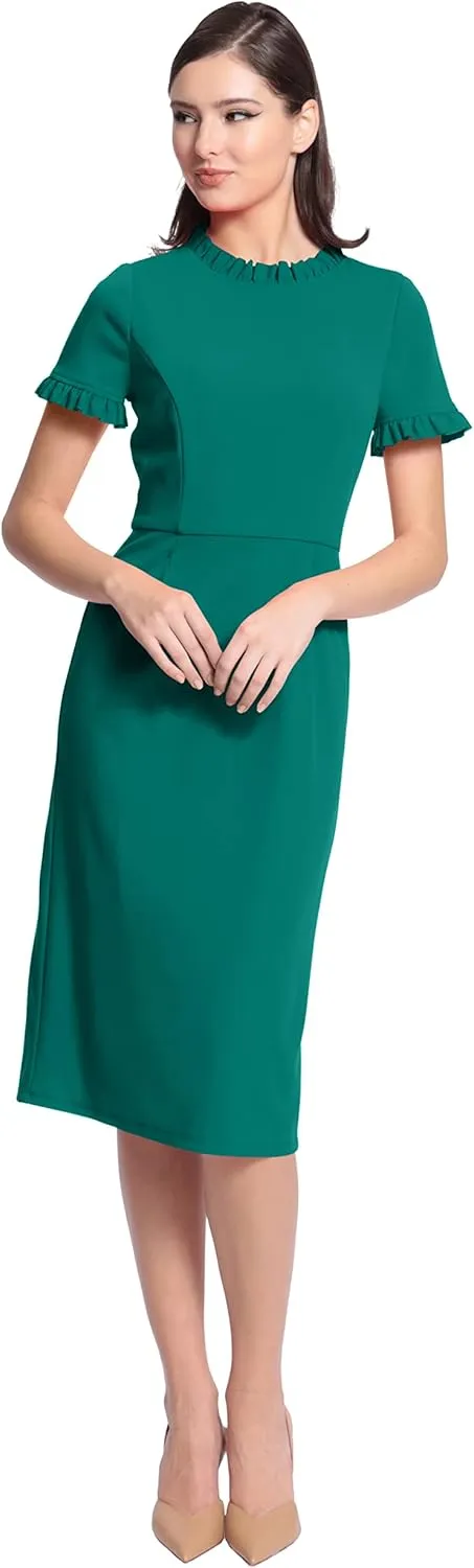 Maggy London Women's Ruffle Collar Slant Pocket Sheath Dress