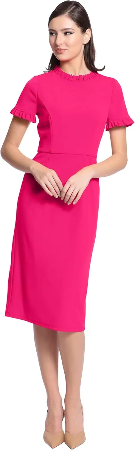 Maggy London Women's Ruffle Collar Slant Pocket Sheath Dress