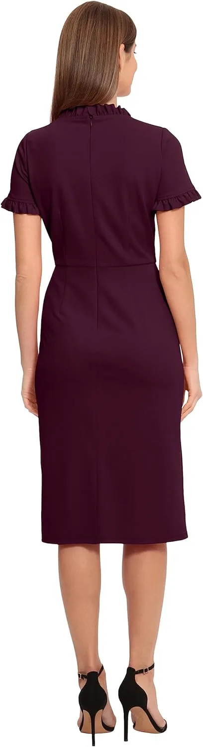Maggy London Women's Ruffle Collar Slant Pocket Sheath Dress
