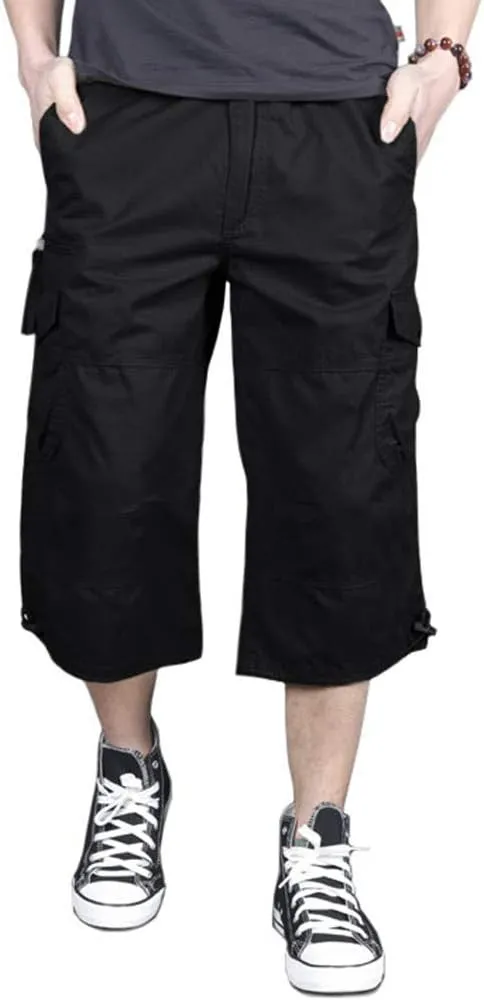 MAGNIVIT Men's Capri Long Elastic Cargo Shorts Below Knee Shorts 3/4 Cotton Cargo Casual Shorts with Multi-Pockets