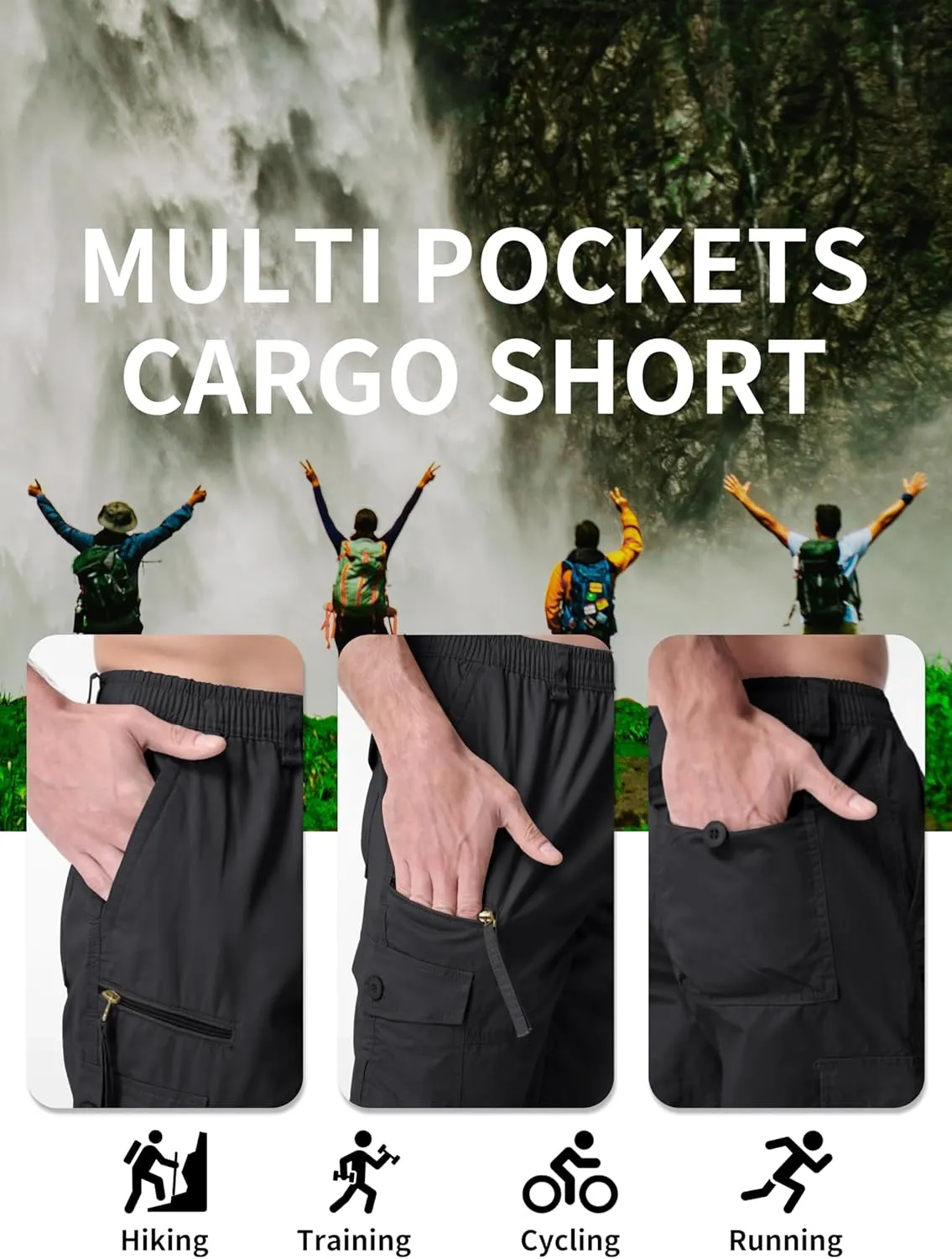 MAGNIVIT Men's Capri Long Elastic Cargo Shorts Below Knee Shorts 3/4 Cotton Cargo Casual Shorts with Multi-Pockets